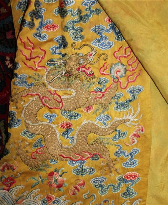 A Chinese Imperial yellow silk dragon robe, Jifu, 19th century, length 140cm